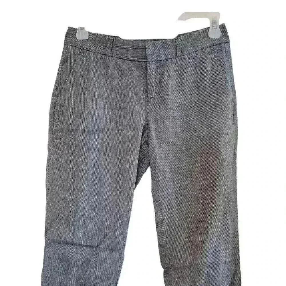 Banana Republic Avery Fit Women's Blue/White Twill Linen/Cotton/Spandex Pants